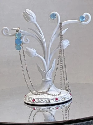 Collar colgante de latón con enlace de platino de ónix azul con aretes a juego Foto 1 de 4