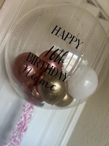 Helium Inflated Bubble Balloon Happy Birthday Personalise With Name And Age - Picture 1 of 4