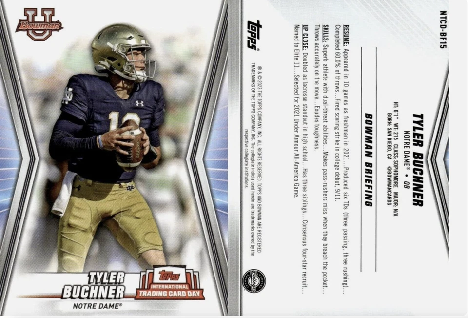 2023 Topps International Trading Card Day Tyler Buchner #NTCD-BF15 Notre Dame - Image 1 of 1