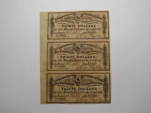 $30 1864 Confederate Bond Coupon Certificate Uncut Sheet Currency Bank Note Bill - Picture 1 of 2
