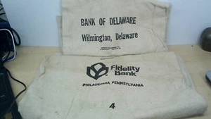 Lot of 2 Large Vintage Bank Canvas Cloth Money Bags Bank of Delaware & Fidelity - Picture 1 of 10