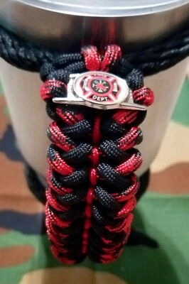 Tumbler with Custom Handmade First Responer Paracord handle.   - Image 1 of 4