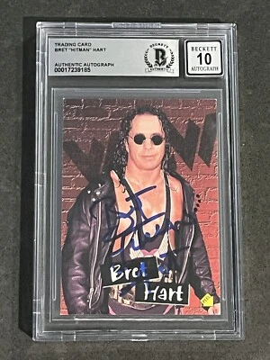 BRET HART 1998 TOPPS WCW/NWO STICKERS SIGNED AUTOGRAPHED CARD BAS GEM MINT 10 - Image 1 of 2