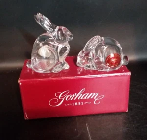 Vintage Bunny Rabbit Salt Pepper Shaker Set Crystal Clear Glass Gorham - Picture 1 of 2