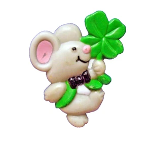 Gibson PIN St Patrick Vintage MOUSE grau mit Kleeblatt 1980er Irish Holiday Brosche - Bild 1 von 2
