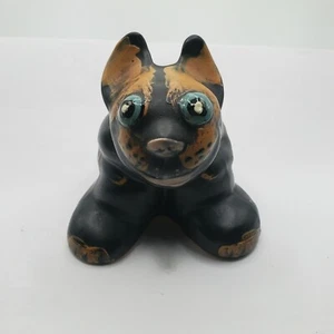 VINTAGE WELLER POTTERY POP-EYED DOG FIGURINE CERAMIC SIGNED COLLECTIBLE POTTERY - Picture 1 of 12