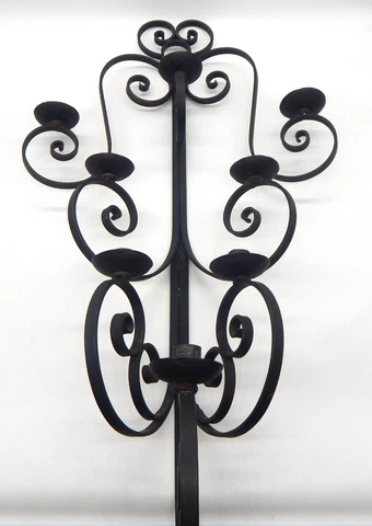 Heavy Large Wrought Iron 18 x 35 Wall Mounted Scrolled Candle Holder Made Mexico Cover