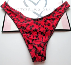 VICTORIA'S SECRET VERY SEXY High Leg Thong Panty VS Red Black Hearts S M L NWT - Picture 1 of 5