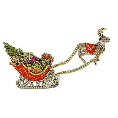 Heidi Daus Guide My Sleigh Crystal & Enamel Holiday Sleigh Pin Brooch #95 - Image 1 of 2