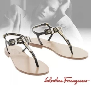 Salvatore Ferragamo Embellished Leather Sandal size 7.5 US - Picture 1 of 10