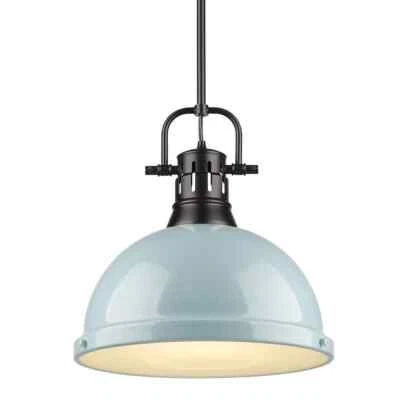 Golden Lighting Duncan 1-Light Black Pendant and Rod with Seafoam Shade - Image 1 of 3
