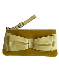 Isabella Fiore Handgelenktasche Clutch Senf Wildleder & Schlangenleder große Schleife - Bild 1 von 7