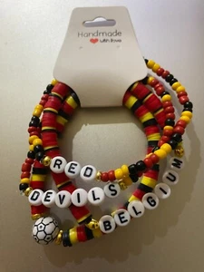 Belgium Soccer Men's 4-Piece Beaded Bracelet Set -Flag Colors-Red Devils - Picture 1 of 2