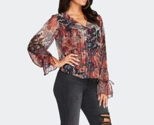 Blusa Jessica Simpson Aurora Autumn Memories Russet Marrón Floral Manga Larga M - Imagen 1 de 18
