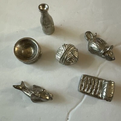 6 Monopoly Cat-Opoly Game Token Pewter Piece Replacement Mini Cat Crafts Parts - Image 1 of 4