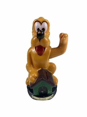 Vtg Disney Pluto Plastic Rubber Coin Bank Dog House Rotatin Arm Animal Toys Plus - Image 1 of 4