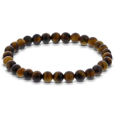 6mm Tigers Eye Gemstone Round Bead Unisex Stretch Bracelet - Image 1 of 3