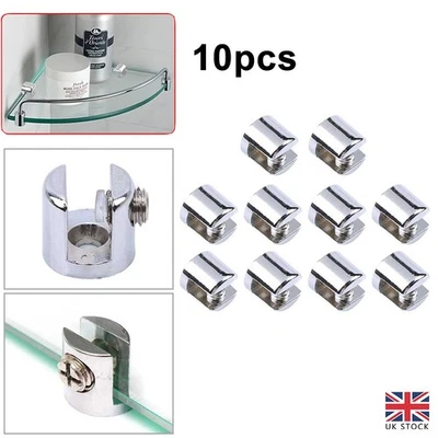 10pcs Glass Shelf Support Clamp Brackets Clip Chrome Shelves 6-8mm Clip Tool UK - Image 1 of 4