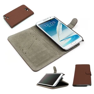 NEW WALLET CASE COVER STAND SKIN POUCH PU LEATHER BROWN GALAXY NOTE II 2 - Photo 1 sur 1