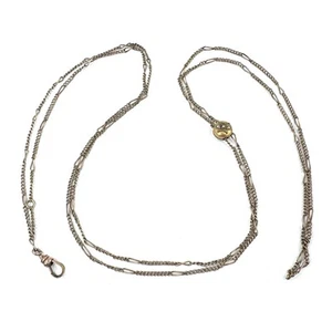 Antique 9ct Gold Filled Muff Fob Watch Chain W/ Seed Pearls - 125cm - 1890s - Picture 1 of 10