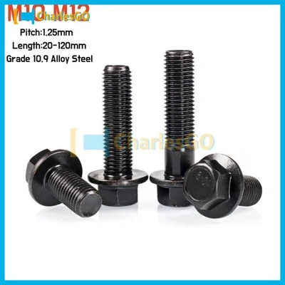 M10x1.25 M12x1.25 Fine Pitch Hexagon Flange Bolts Black Grade 10.9 Flange Screws - image 1 of 4