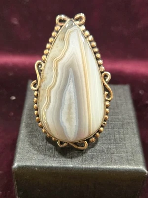 Blue Lace Agate Teardrop Ring 925 Sterling Silverplate Size 6 Statement 1.75" - Image 1 of 4