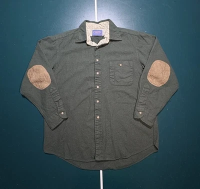 Vtg 60s Pendleton Trail Shirt Men’s Large Green Wool Elbow Patch Long Sleeve - Image 1 of 4