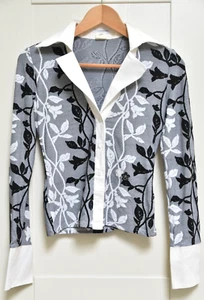 NARACAMICIE Embroidered Womens Shirt V Neck Long Sleeve Leaf Size M Italy Made - Picture 1 of 8