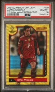 2021-22 Topps Merlin Jamal Musiala Yellow Wave Refractor /225 PERFECT PSA 10 - Bild 1 von 2