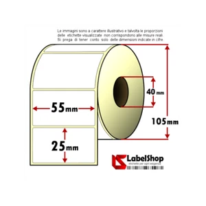 Rotolo da 2000 etichette adesive mm 55x25 Carta Vellum 1 pista anima 40 - Foto 1 di 2