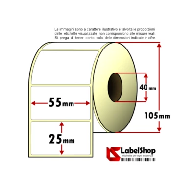 Rotolo da 2000 etichette adesive mm 55x25 Carta Vellum 1 pista anima 40 - Immagine 1 di 2