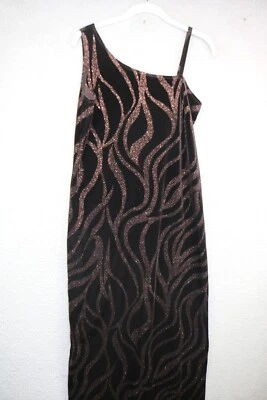 Maxi Vestido AGB Vintage con Tirantes Velevet-Talla 10-Abertura Lateral-Caprichoso-Brillante Foto 1 de 4