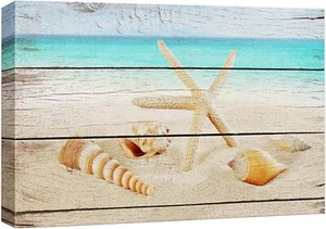 Seashells on the Beach Vintage Canvas Print Wall Art Decor for Living Room - Picture 1 of 5