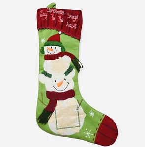 Christmas Brings Joy to the Heart Stocking Snowman Pocket Green New -3 Available - Picture 1 of 12