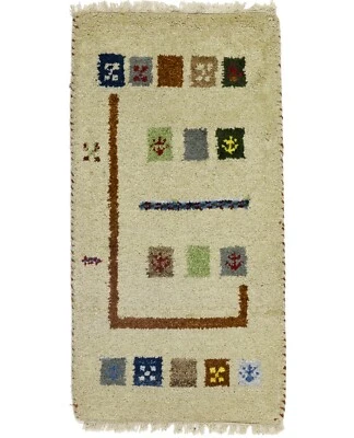 Modern Tribal Indo-Gabbeh Oriental Rug Small Bedroom/Bathroom Carpet 1'4X2'7 ft - Image 1 of 4