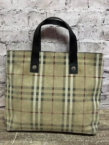 Burberry Women’s Suede Leather Plaid Tote Gray Black Red 10”x12” - Picture 1 of 9