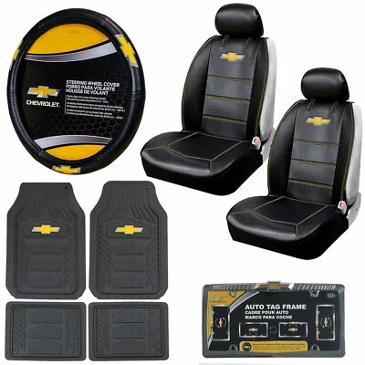 10pc CHEVY Car Truck Suv All Weather Floor Mats Seat Covers Steering Wheel Cover Foto 1 de 4