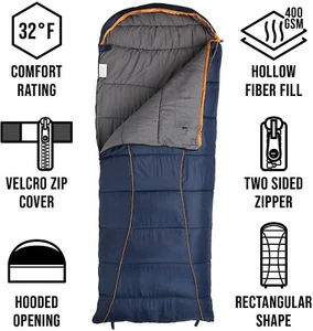 Spinifex Sleeping Bag | Cozy and Thick X-Large, Navy Blue + Orange Accents - Picture 1 of 7