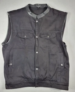 Men's Leather Trim Denim Motorcycle Snap Black Concealed Carry Biker LARGE - Picture 1 of 10