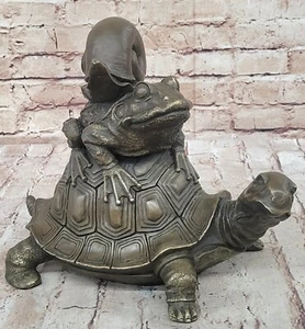 Art Deco Hand Made Detailed Frog and Turtle Genuine Bronze Sculpture Figurine - Picture 1 of 10