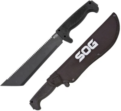 SOG Machete Fixed Knife 10" 3Cr13 Stainless Steel Blade Black Rubber Handle - Image 1 of 4