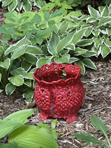 Vintage Open Weave Cast Iron Planter Ornate Victorian 9" H x 9" Diameter Footed Cover