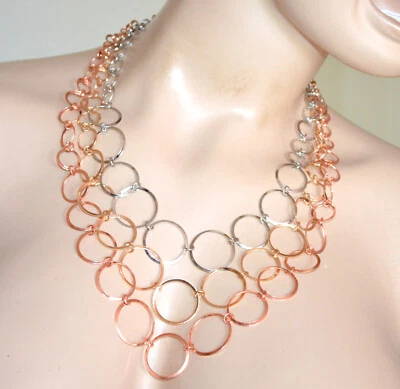 Collana donna girocollo argento oro rosa dorato collier multi cerchi UPX12 - Immagine 1 di 2