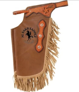 Brown Basket Tooled chinks/chaps Softy Leather Bull/Equine Riding With Free Ship - Picture 1 of 2