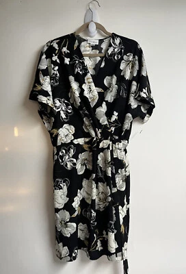 Jaclyn Smith Collection Women's Floral Black Dress Wrap Front Elastic Waist XL - Image 1 of 4