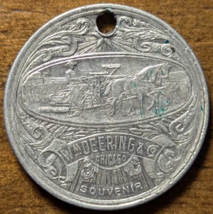 Medalla token de Chicago de recuerdo de la Expo Colombina Mundial de 1893 Wm Deering & Co - Imagen 1 de 5