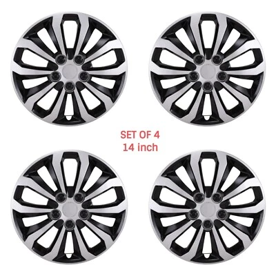 Set of 4 Black/Silver Wheel Covers Hub Caps Fit 14 inch Steel Wheels # 1061-14SB — 第 1/2 张图片