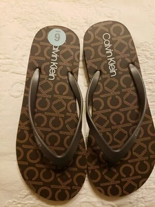 Calvin Klein CK Sarmine Brown Logo Flip Flop Sandals Size 6 Thongs. New. - Picture 1 of 10