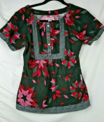Womens KOI Scrub Top Black Red Quilted Pattern Red XS Extra Small EUC - Image 1 of 4