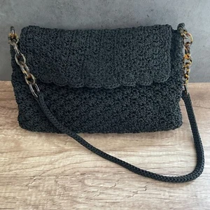 The Sak Black Crochet Flap Snap Closure Faux Tortoise Links Shoulder Mini Bag - Picture 1 of 10